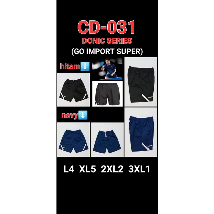 CELANA PENDEK TENIS MEJA / PINGPONG CD031GS COTTON JERSEY IMPORT SUPER