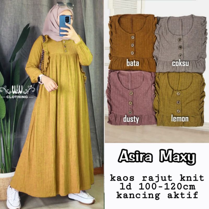 gamis wanita muslim terbaru by w&w Asira Maxy kaos rajut knit Ld 100-120