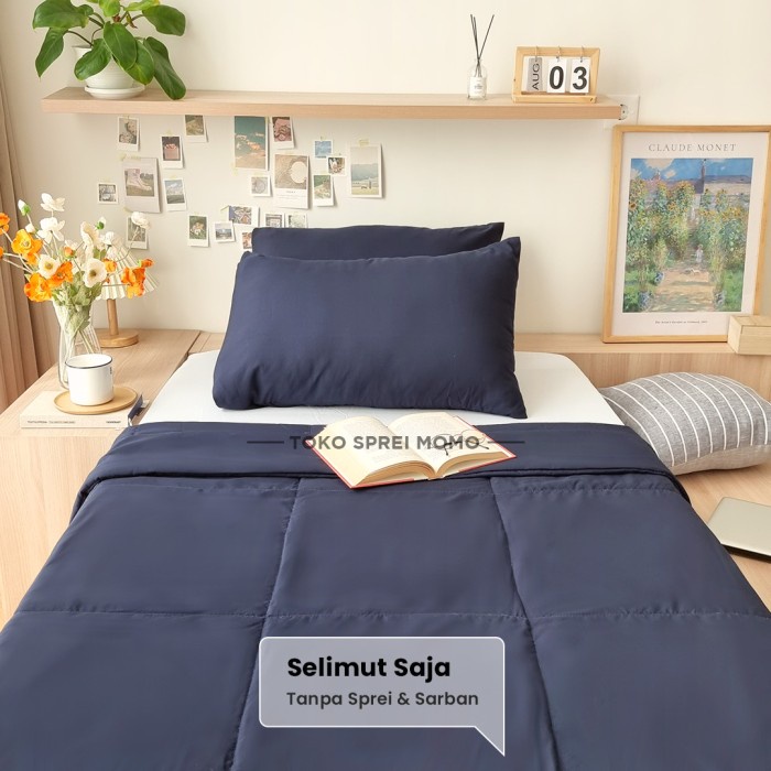 Selimut Dewasa Selimut Bedcover Tipis - Size Single - Microtex - Seri 02 - Navy, Ekonomis115x210(B8K