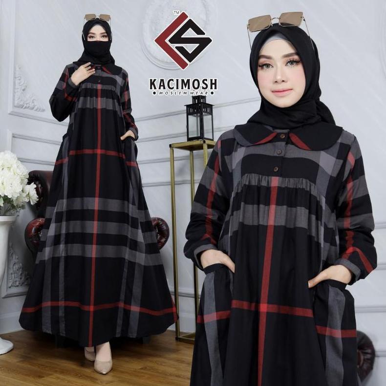 Terbaru Flanel Store(Cod) Gamis Burbery Kerah Impor Motif Kotak Kotak Hing Quality Premium Import ||