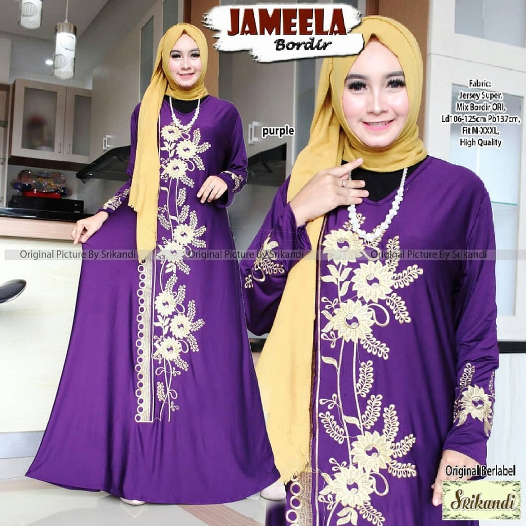 Hidayah Maxy Jameela Bordir Gamis Jumbo Jersey Motif Bordir xxxl Ld 130cm Arabian Abaya Gamis Lebaran Remaja Muslimah Terbaru Seragaman Pengajian Murah Dress Wanita Muslimah Syar'i Gamis Polos Tebal Premium Warna Hitam