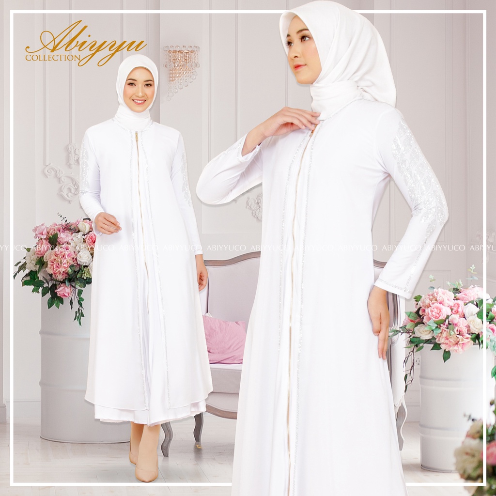 Abiyyuco TA9022 | Abaya Turki Ashanty Busui Gamis Turkey Termewah Hitam, Putih, Warna Warni Terbaru 2023 Turky Resleting Depan