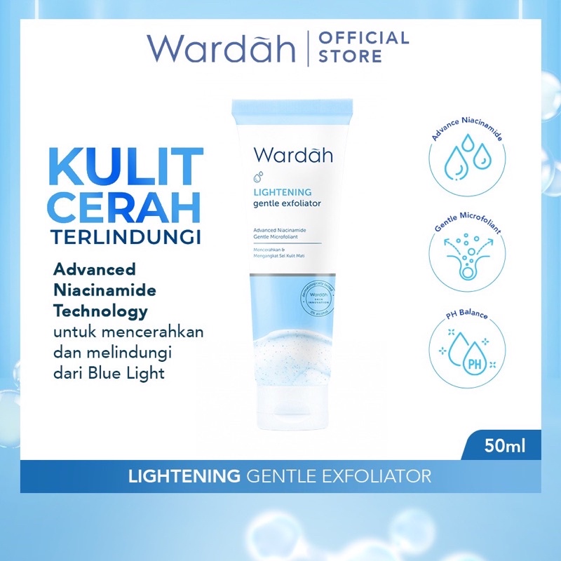Wardah Lightening Gentle Exfoliator 50 ml - Pembersih Wajah dengan Scrub dan Advanced Niacinamide