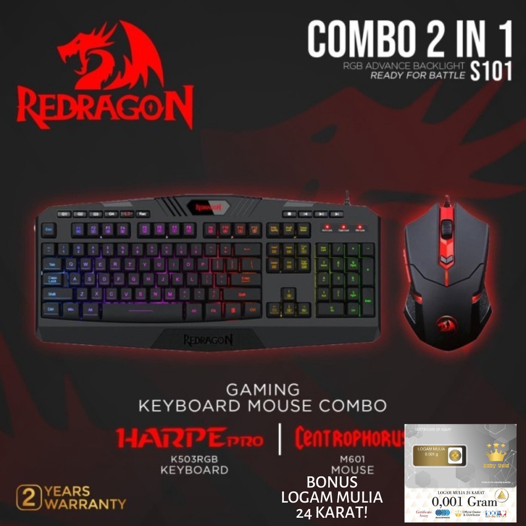 Keyboard Redragon Gaming Keyboard  Mouse 2 in 1 Combo RGB - S101-1
