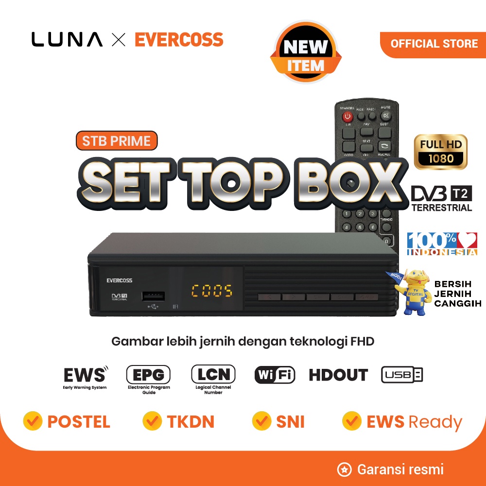LUNA X Evercoss Set Top BoX STB Prime digital TV receiver Full HD original garansi resmi