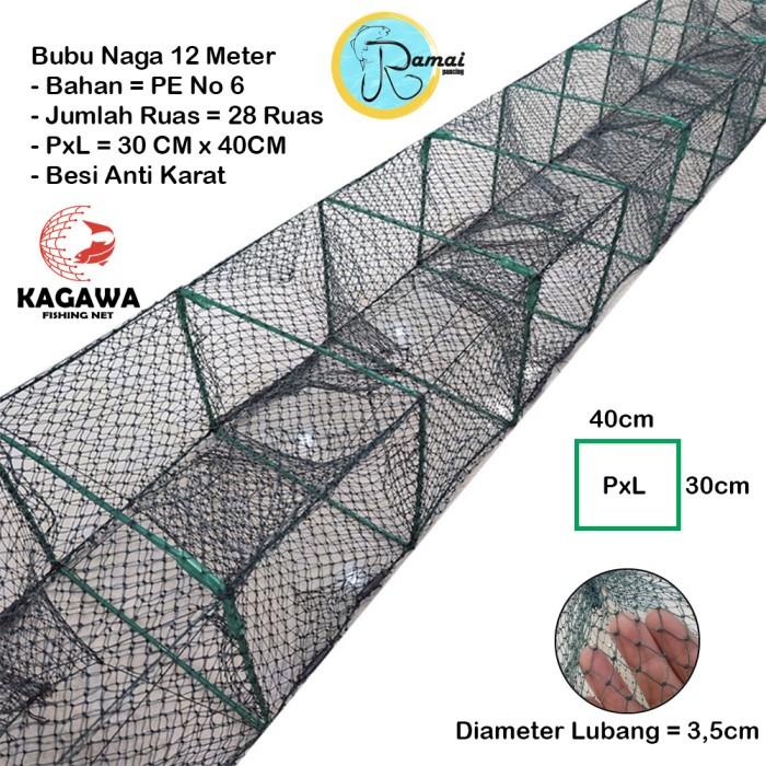 Best Seller Bubu Naga Bahan Pe 12 Meter Kagawa Fishing Net Jaring Ikan 28 Ruas
