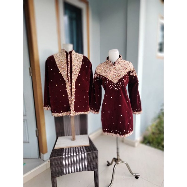 baju pengantin modern bludru full payet + diamond