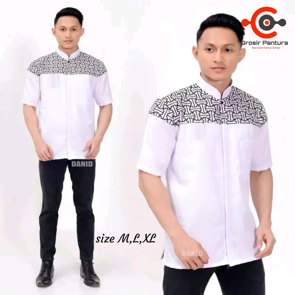 Baju Koko Pria Elrumi Lengan Panjang Motif Warna Hitam Kombinasi Batik