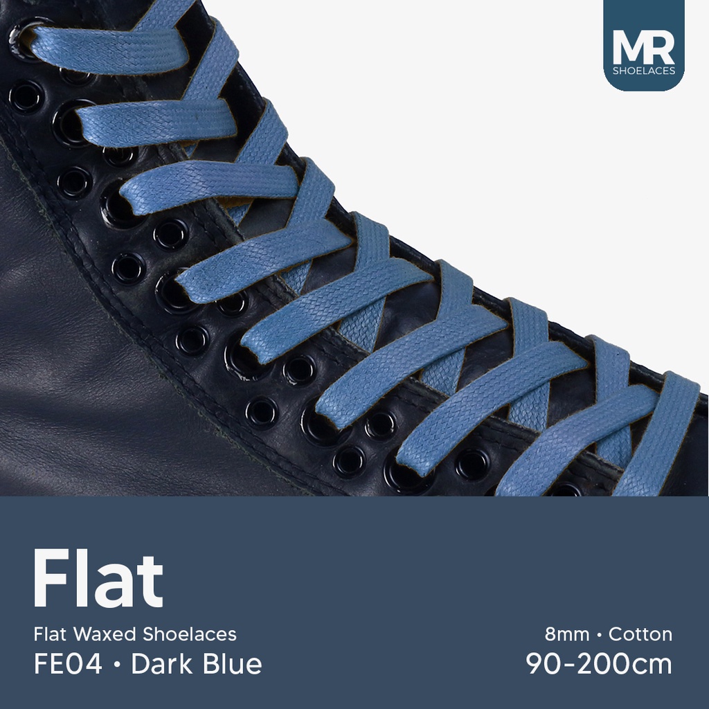 MR Shoelaces FE04 Dark Blue (Biru Tua) - Tali Sepatu Lilin 8mm Gepeng Flat Pipih (Waxed Laces) 90cm 100cm 120cm 150cm 200cm - untuk Sneakers - Premium Shoelace