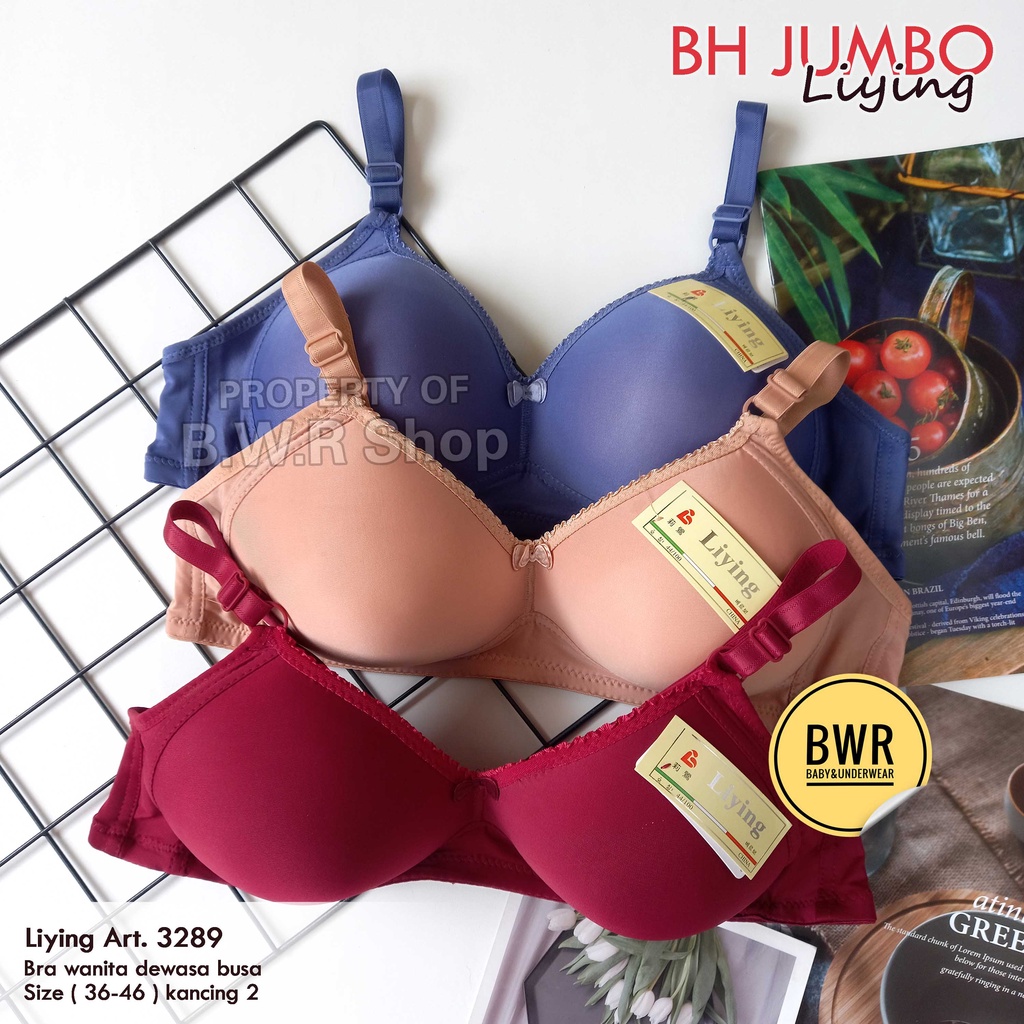 BH Liying 3289 BUSA Jumbo / Bra Wanita Dewasa Tanpa Kawat Busa Sedang Big Size Kancing 2 | Bwr