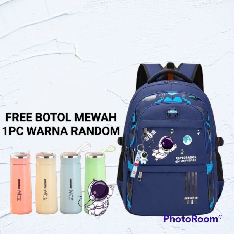 Tas Ransel Anak Astronot Tas Sekolah Anak TK SD SMP Terbaru Paket Botol + Jam + Coverbag