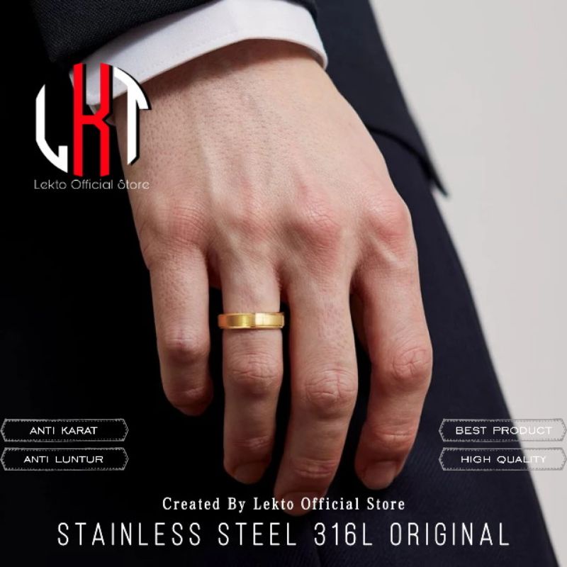 Cincin Couple Titanium Anti Karat Pria Wanita Nikah Kawin Tunangan Cowok Cewek Gold Emas Cincin Mone