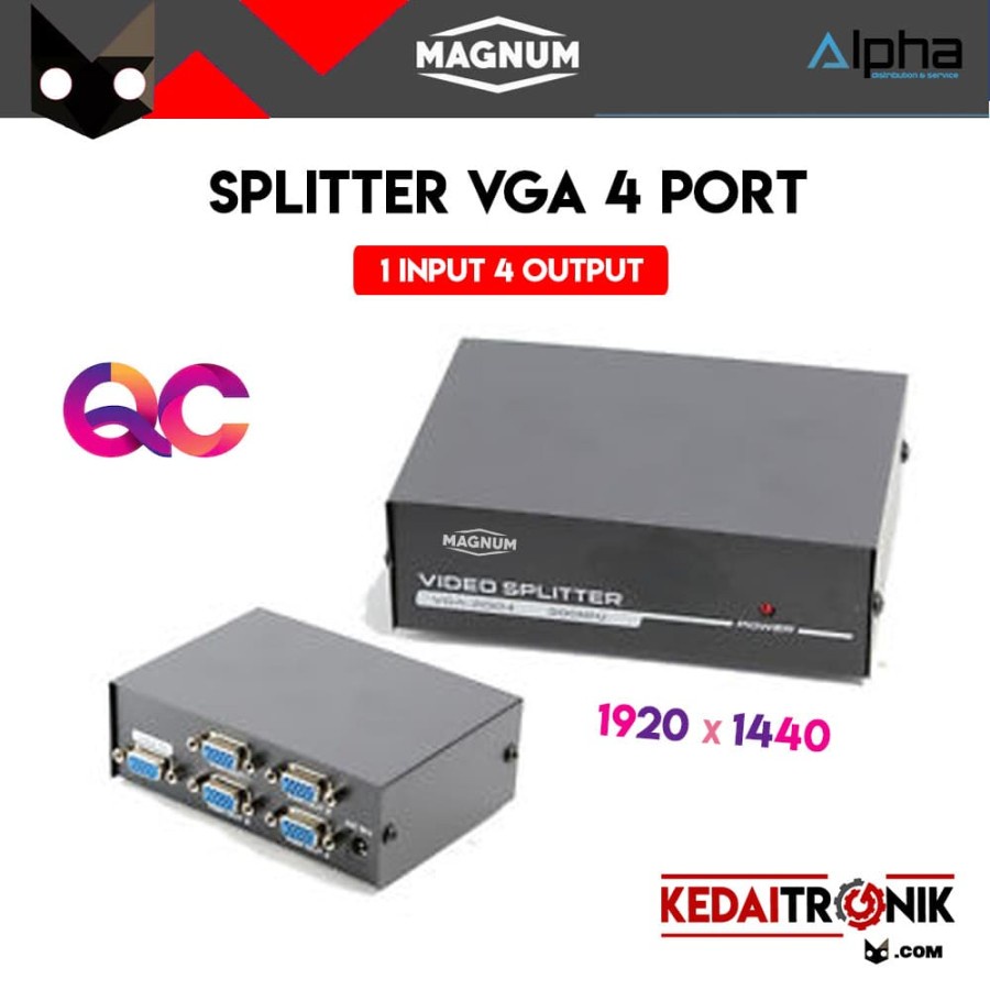 Splitter VGA 4 Port MAGNUM + Adaptor 1-4 Pembagi Layar 15 Pin D Sub 4P