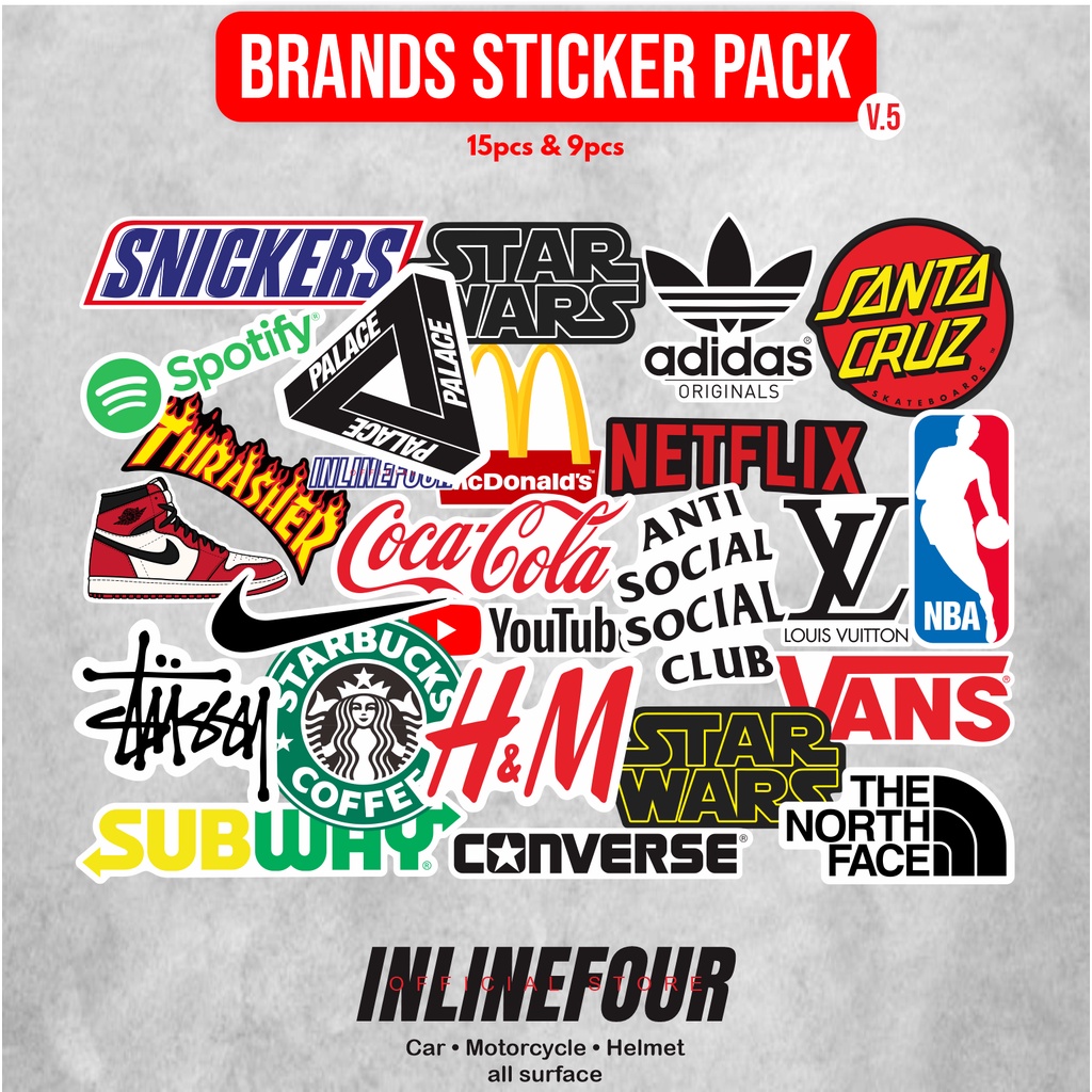 

Sticker Pack Logo Brands V5 Hype Brand Hypebeast Aesthetic Aksesoris Untuk Hp, Laptop, Helm Anti air Berkualitas