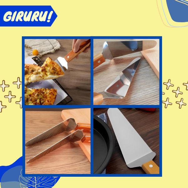 SPATULA SUTIL KAPE STAINLESS STEEL GAGANG KAYU / SHOVEL PIE CAKE STAINLESS / SPATULA FOOD GRADE / HomeMaster Kape/Scraper/Pemotong Adonan Stainless Bulan Bengkok / Cake/Pizza Spade/Spatula Pemotong Pizza/Kue Stainless Pizza / Sendok Saji Pisau Potong Kue