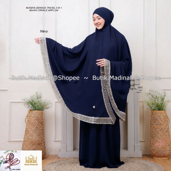 BUTIK.MADINAH PAKET HAMPERS MUKENA DEWASA CRINKEL AIRFLOW 3IN1 JUMBO RENDA IMPORT RASHEDA