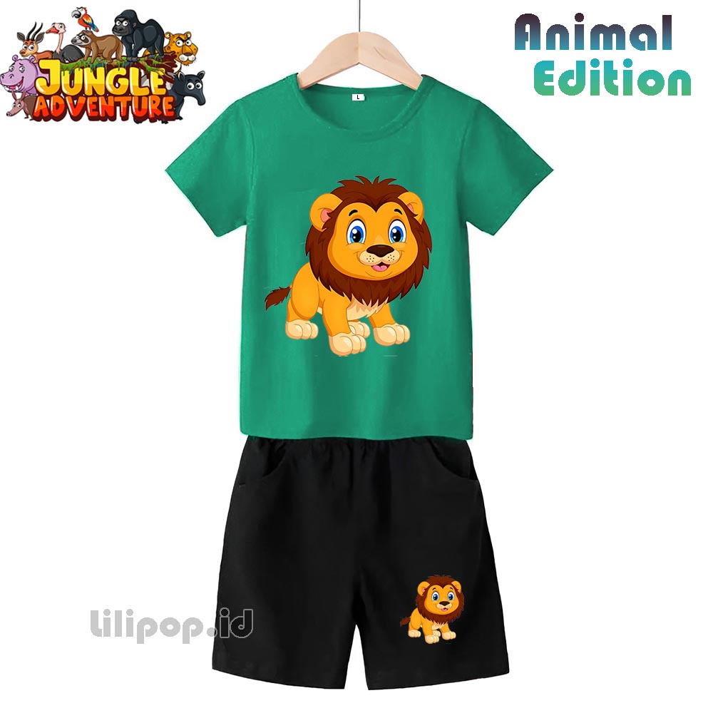 Baju Anak Stelan Kaos 3/4 Lion Cowok Cewek  Usia 1 - 4 Tahun Celana Pendek Harian