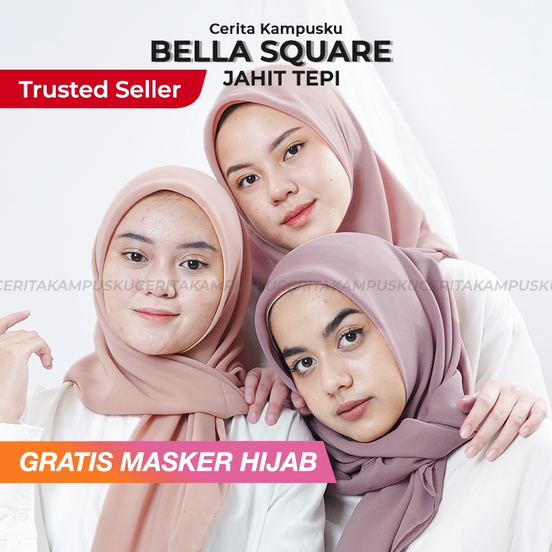 Jilbab Hijab Kerudung Segiempat Segi Empat Premium Pollycotton Jahit Tepi Cerita Kampusku GRATIS MASKER