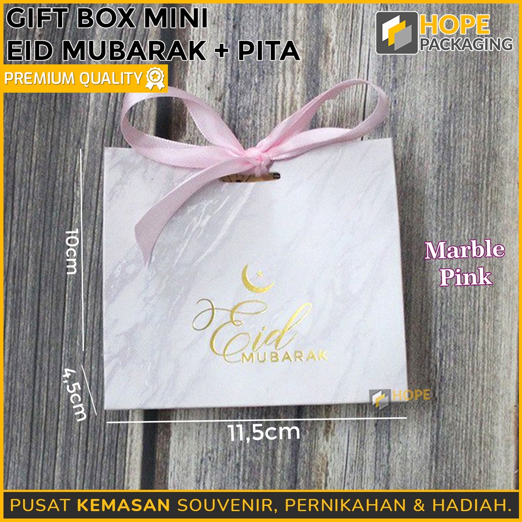 Gift Box Mini Lebaran + Pita / Paper Bag Marmer / Tas Souvenir Hadiah Idul Fitri/ Box Hampers Lebaran