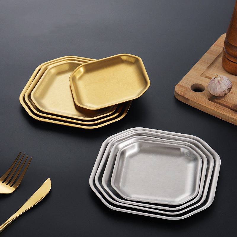 Mi.more Gold Piring Stainess Steel Segi 8 / Piring Dekorasi Gold 10.5cm/12cm/13.5cm/15cm / Piring Dessert