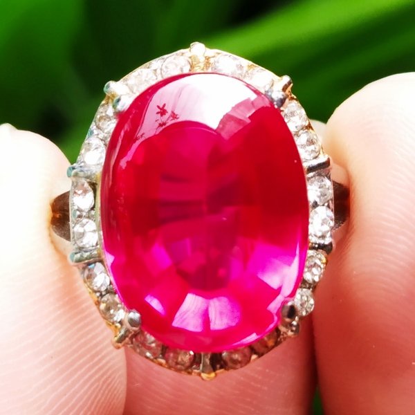 Batu Akik Cincin Wanita Permata Merah Delima HQ 3s15