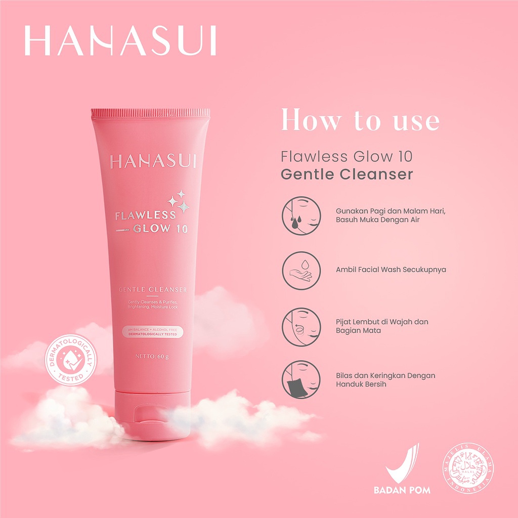 HANASUI FLAWLESS GLOW 10 GENTLE CLEANSER - TERDAFTAR BPOM - PEMBERSIH WAJAH