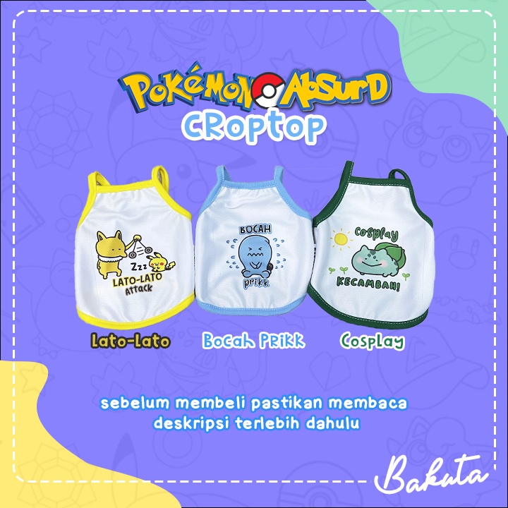 Baju Kucing Tank Edisi Croptop Pokemon Absurd Lucu Untuk Kucing dan anjing / Baju Kucing Termurah Size S-XL / Baju Kucing Tangerang