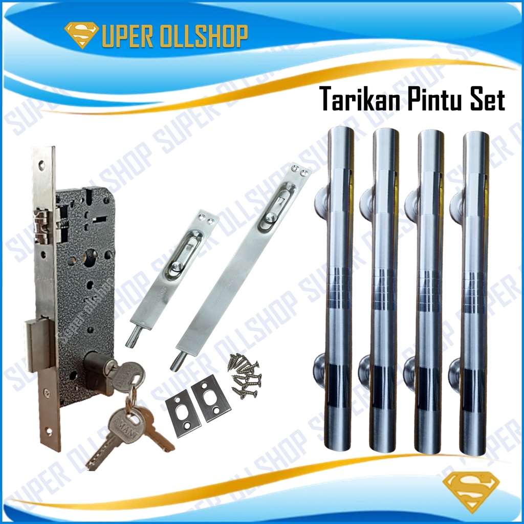 Handle Pintu Rumah Minimalis Tarikan Gagang Stainless 1 Set Pegangan 2 Daun Pintu Kupu Tarung Door Pull Murah