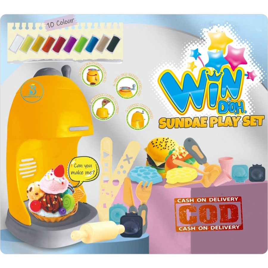 Mainan lilin anak mesin es krim play fun doh set win doh color machine ice cream