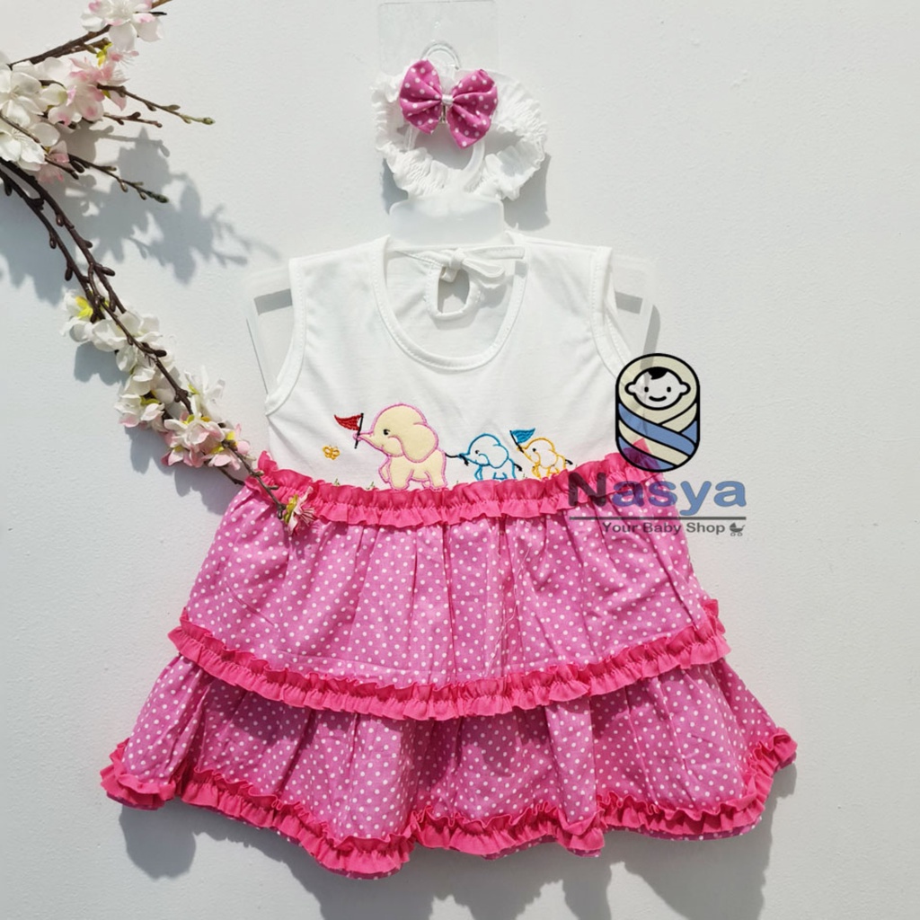 [P-066B] Dress Bayi (0-6 bulan) / Setelan Bayi Perempuan Motif gajah Lucu