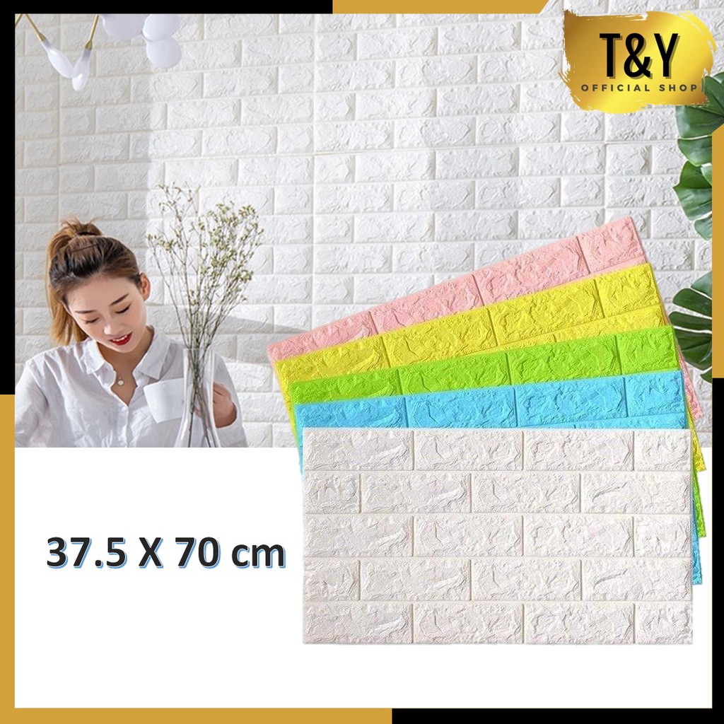 T&amp;Y Wallpaper Dinding Foam 3D Motif Batu Bata Polos Timbul Star Ukuran 37.5x70 CM Waterproof Brick Sticker Wallpaper List Foam 3D Motif Batik