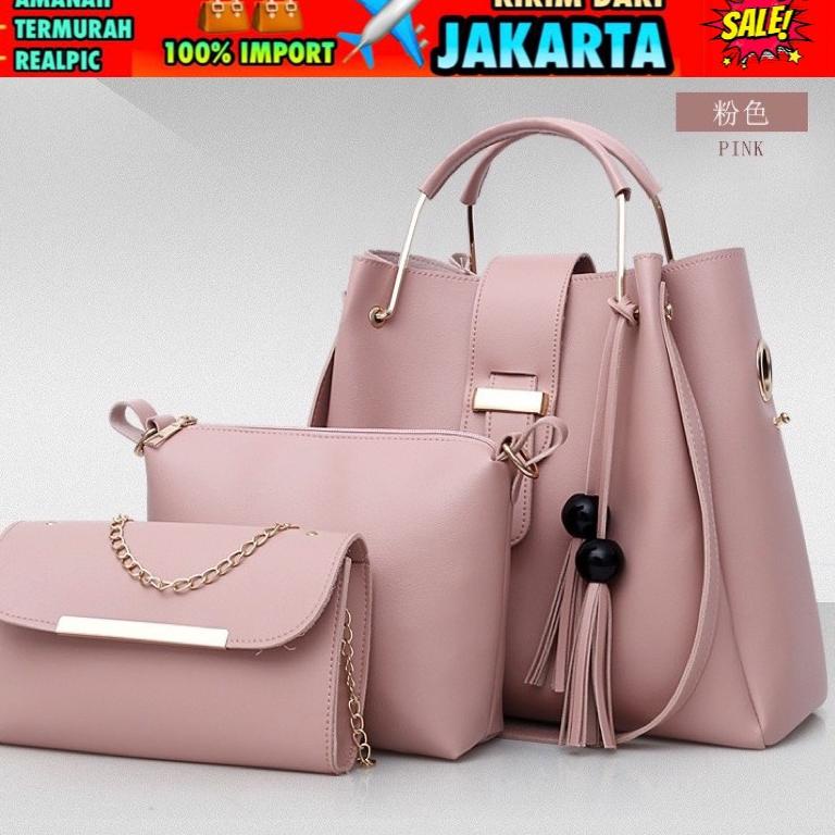 VIRAL TI 3039 -  TAS PAKET WANITA 3 IN 1 HANDBAG WANITA MURAH BATAM - B
