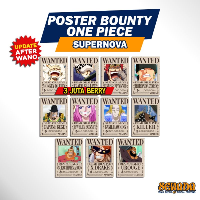 Poster Bounty One Piece SUPERNOVA 1 Set 11pcs Poster Wanted One Piece Poster One Piece
