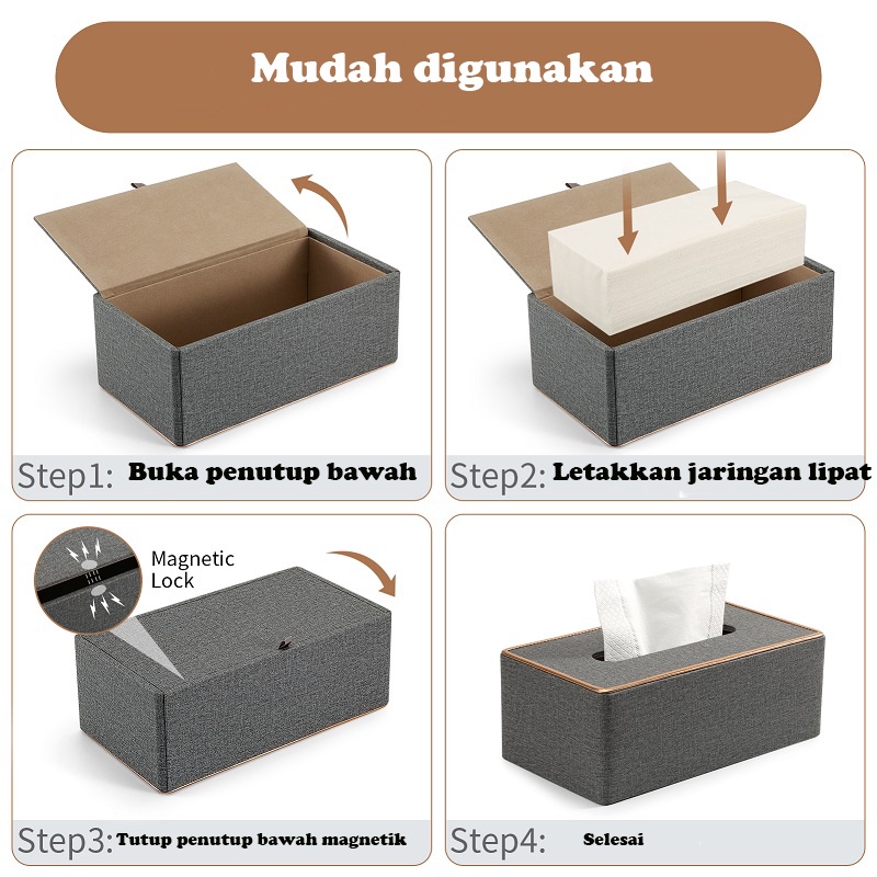 Tissue Box PU Leather / Tempat Tissue / Kotak Tisu Mewah List Gold