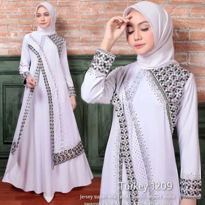Gamis ABAYA TURKEY/TURKI PUTIH KODE 1209 - Putih, M(Z6M8) Gamis Terbaru ORIGINAL Gamis Turki Terbaru