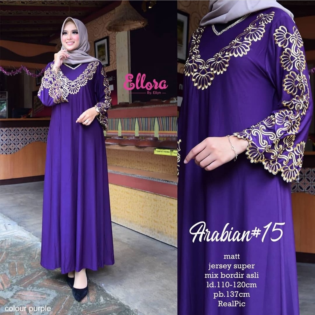 Millaty Maxy Gamis Muslim Jumbo Bordir Komputer Bahan Jersey Dress Arabian Arab Arabiana Motif Bunga Baju Muslimah Remaja Jersi Polos Ld 100cm Melar Samapai 130cm Dres Kondangan Seragaman Premium Murah Greentea Navi Marun Purple Moccarose Toska Hitam