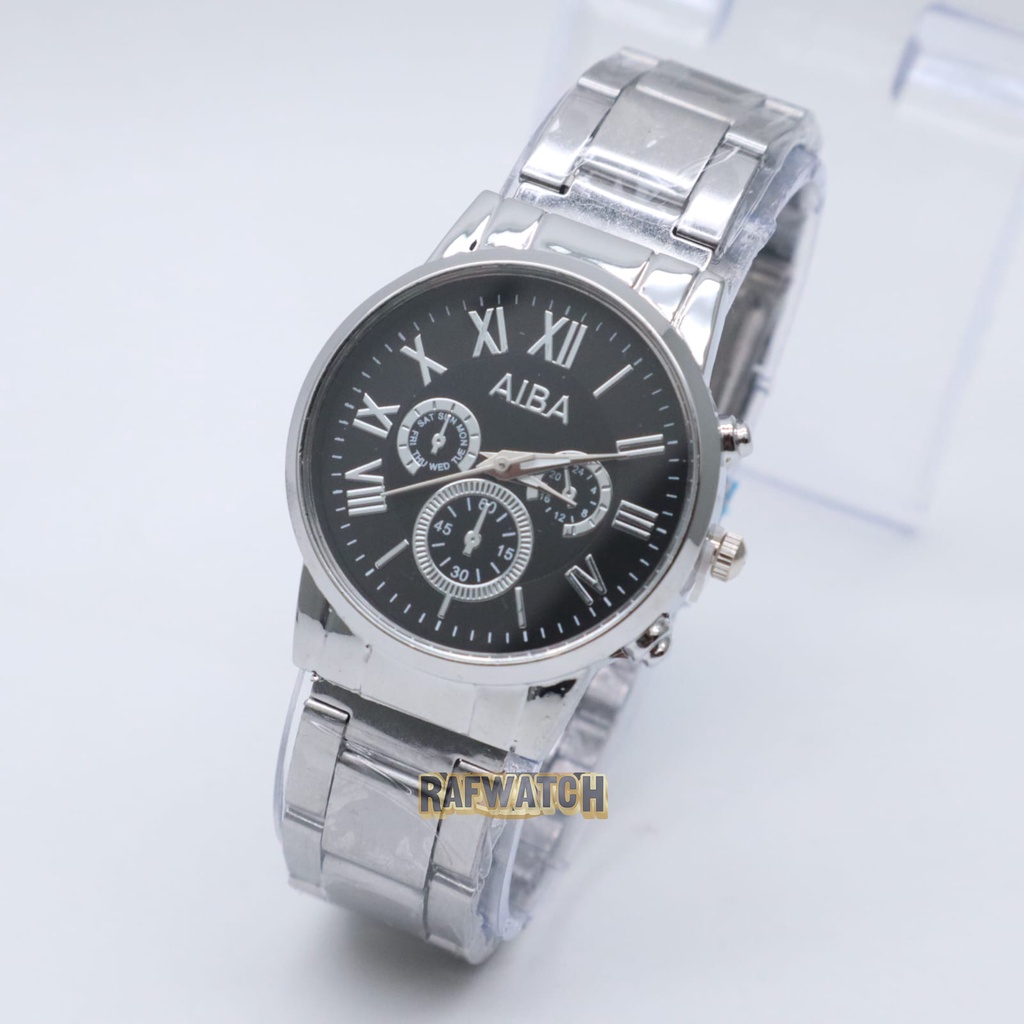 Jam Tangan Pasangan Pria Wanita Analog Casual Rantai Stainless Silver Hitam RPA9