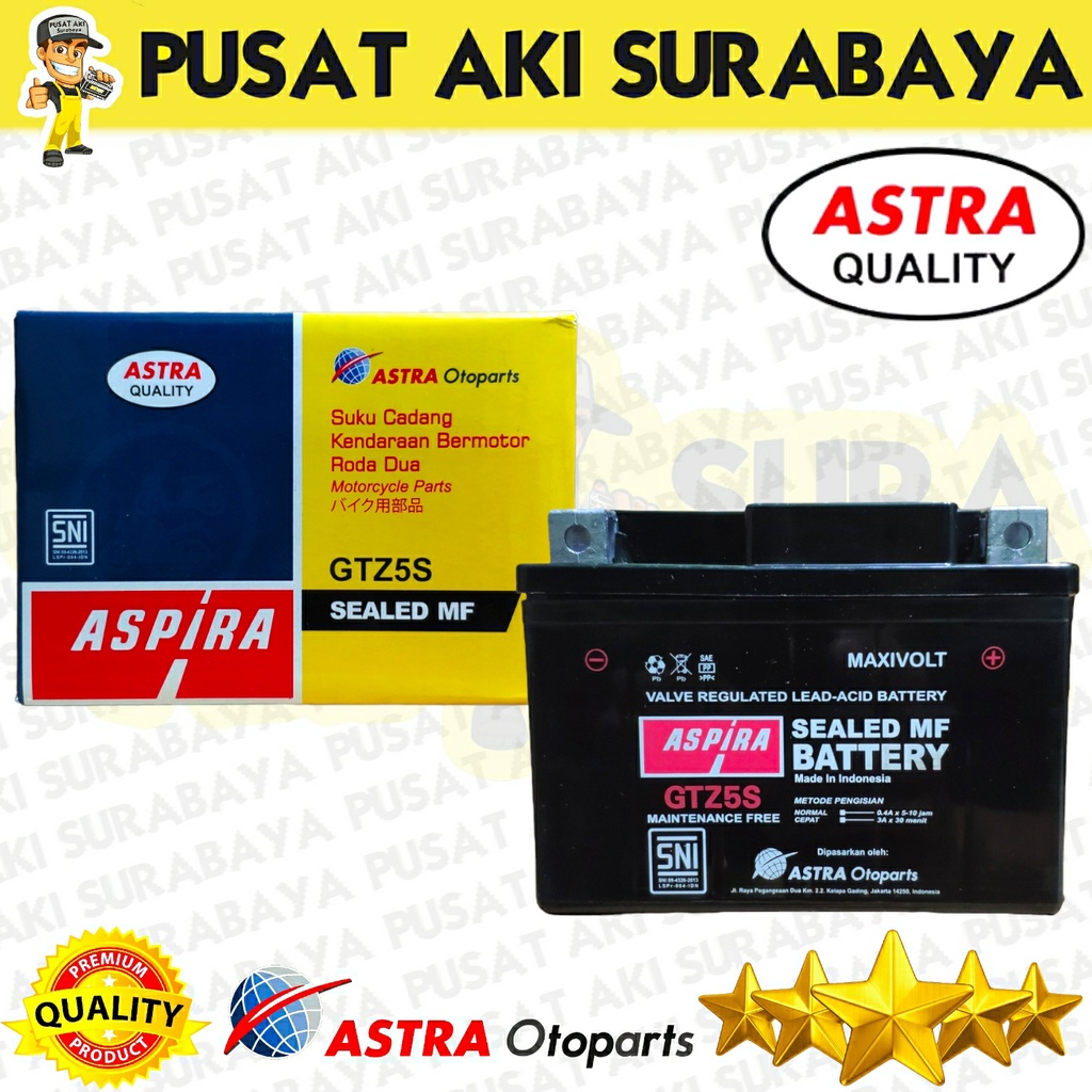 ACCU ASTRA OTOPARTS ASPIRA GTZ5S HONDA BEAT MIO SOUL XEON SCOOPY VARIO SUPRA AKI KERING MOTOR VERZA NEW MEGAPRO DTZ5S YTZ5S YTZ4V MTZ5S