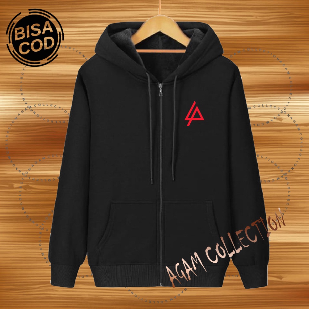 Agam collection Jaket Zipper Distro Lp Text Merah Premium Quality Jaket Hoodie Pria Wanita