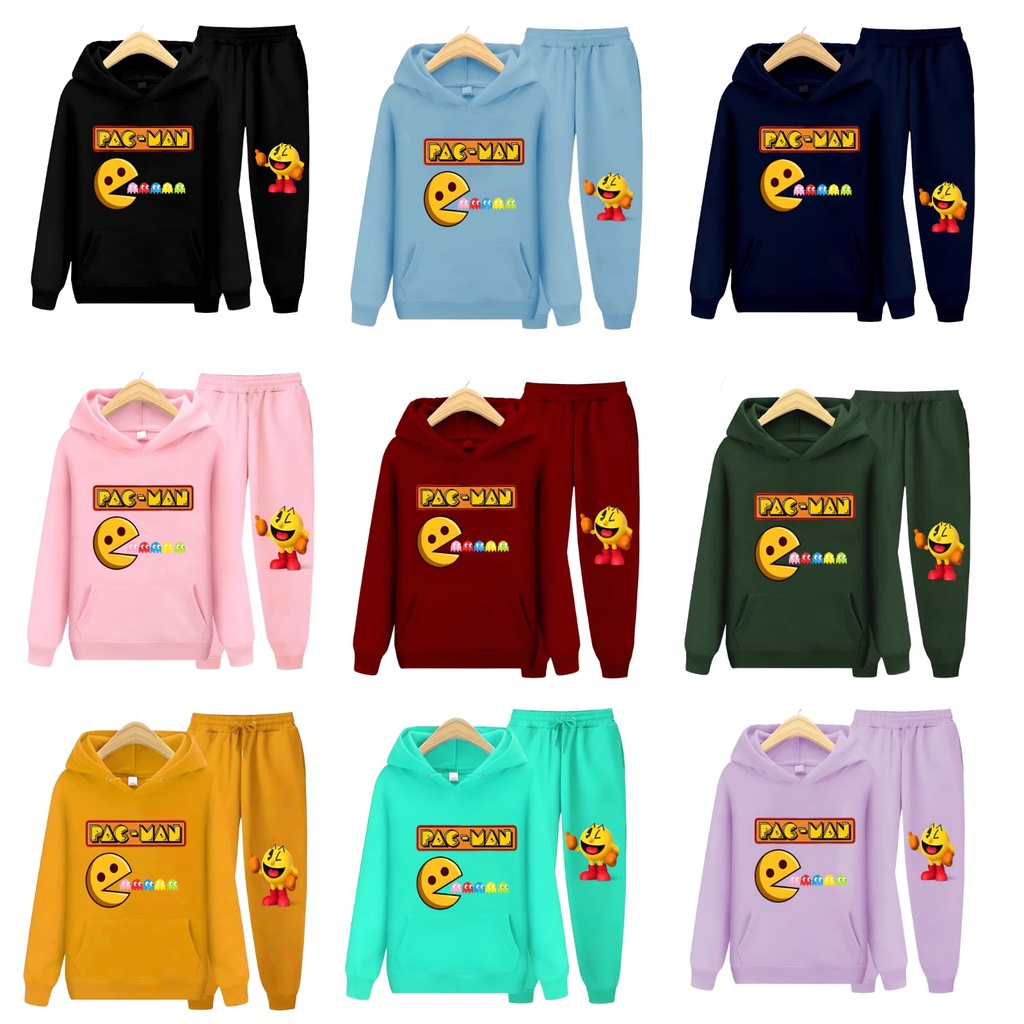 Hzl_outfit Setelan Sweater Hoodie Anak Cewe Dan Cowo Pac Man