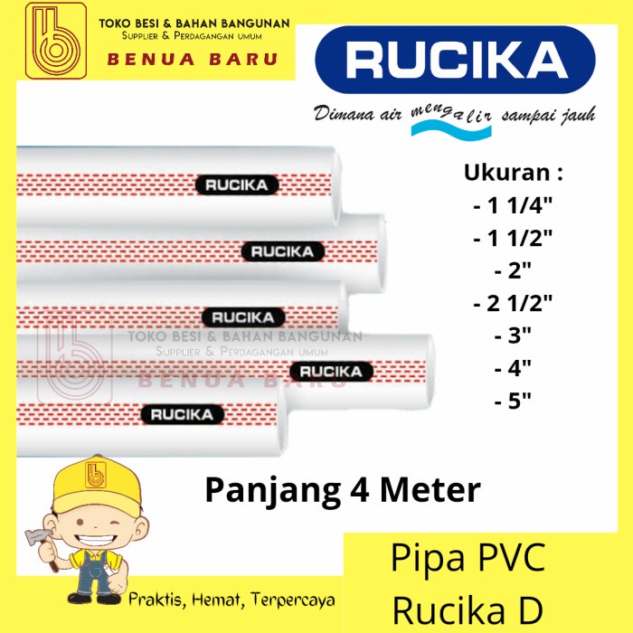 Terlaris Pipa Rucika D / Pipa Air Rucika D / Wavin Putih Pvc Tipe D 1 2 3 4 5