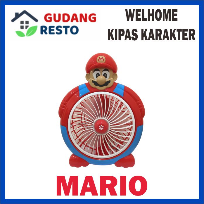 WELHOME KIPAS ANGIN KARAKTER 10 INCH DESK FAN / BOX FAN / KIPAS MEJA LUCU LISTRIK PORTABLE 10&quot;