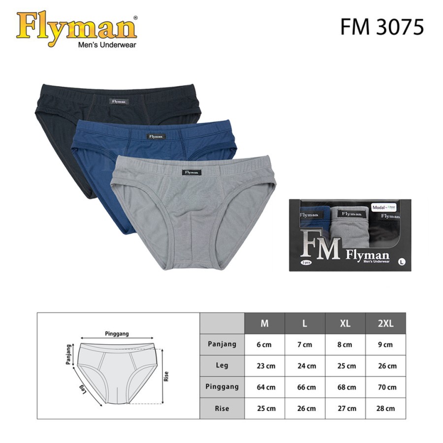 Flyman Celana Dalam Katun Modal Pria 3 PCS FM 3075 good quality