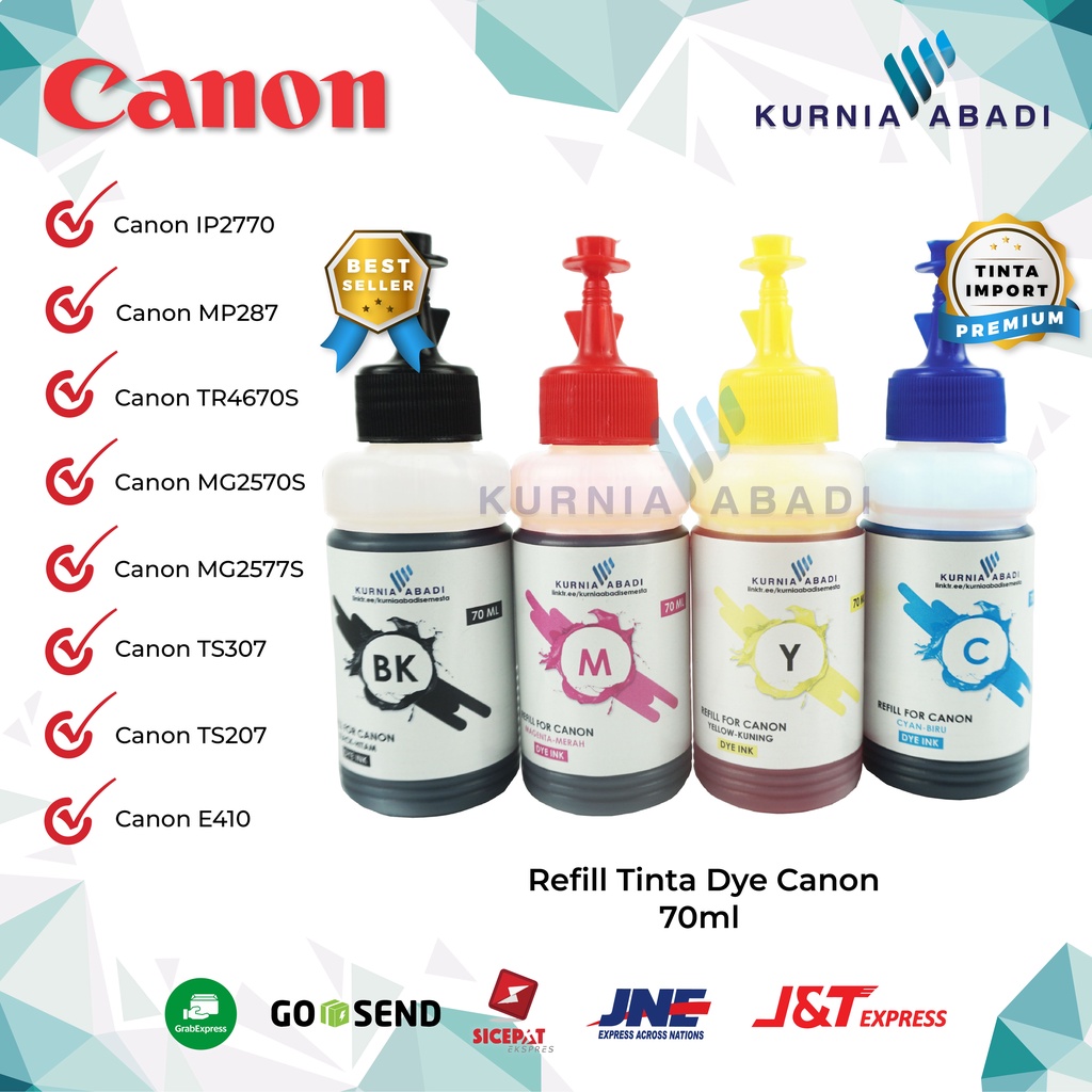 Tinta printer Dye CANON 70ML CMYK 4 warna 70ML