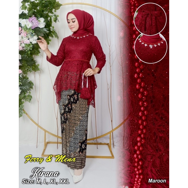 Permata Olshop / Setelan Blouse Kirana Brukat Payet Modern / Kebaya Wisuda / Kebaya Pesta Mewah / Kebaya Brukat / Kebaya Remaja / Kebaya Payet