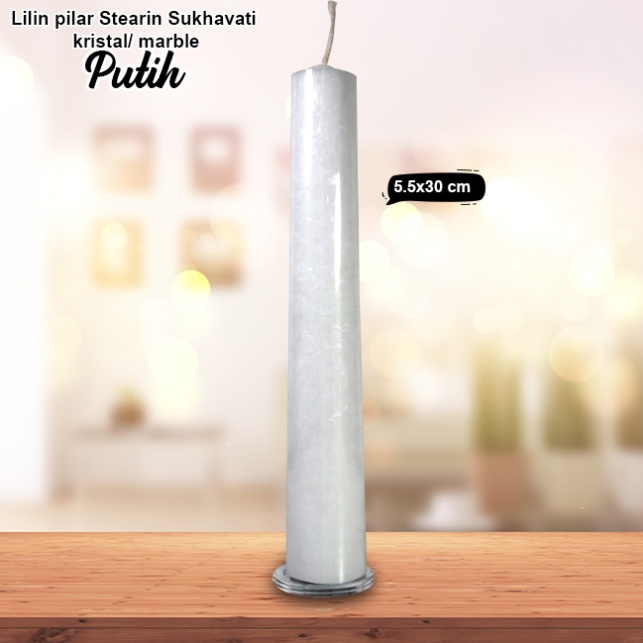 Lilin Putih Stearin Palm Candle Marble Kristal Sukhavati 30 Cm