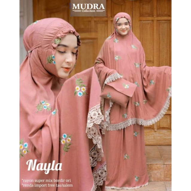 ( BISA COD ) MUKENA NAYLA BY MUDRA HIJAB / MUKENA RAYON SUPER MIX BORDIR ORI RENDA IMPORT FREE TAS /