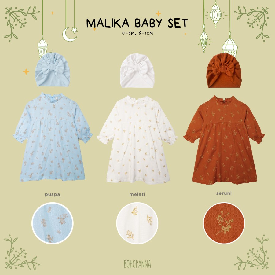 BohoBaby MALIKA SET / BohoPanna MALIKA SET Setelan Anak Hijab / Boho Setelan Raya Anak Perempuan Motif