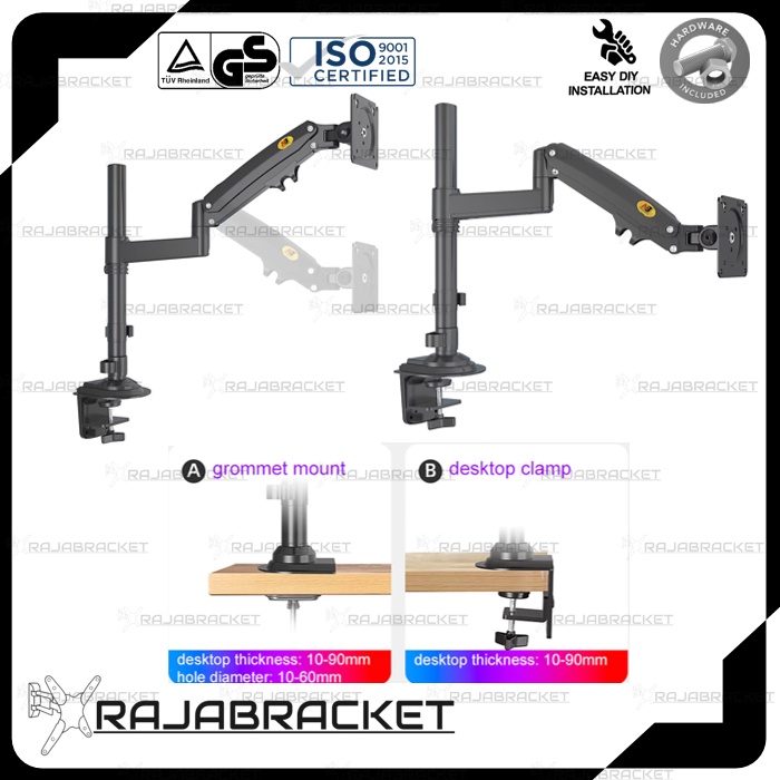 Bracket Monitor 17 - 27 inch, NB H80 Gas Spring Full Motions Stand Monitor Desk Mount