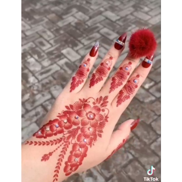 HENNA INSTAN FREE MANIK+GLITTER+LEM KULIT MOTIF BARU MAROON &amp; WHITE VOL 3